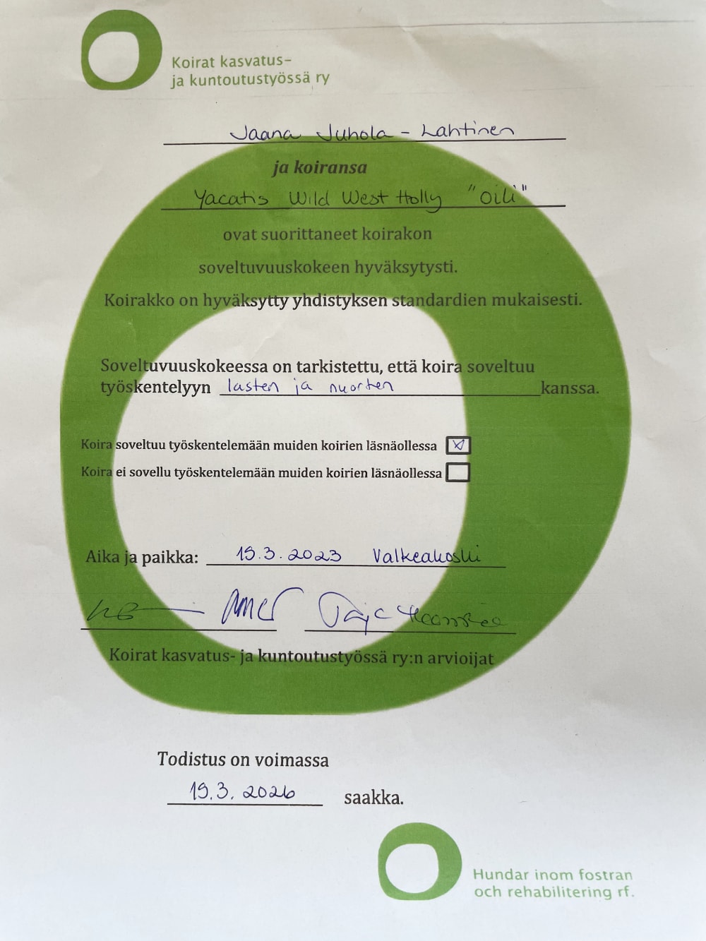 terapiakoira oili 1